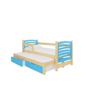 Dětská postel Avila s přistýlkou Rám: Borovice bílá, Čela a šuplíky: Modrá