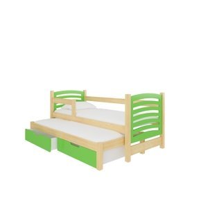 Dětská postel Avila s přistýlkou Rám: Borovice bílá, Čela a šuplíky: Zelená