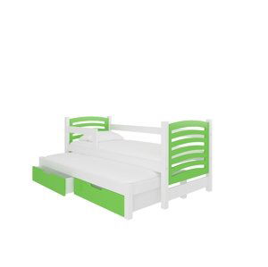 Dětská postel Avila s přistýlkou Rám: Bílá, Čela a šuplíky: Zelená