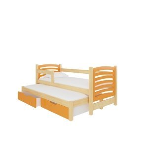 Dětská postel Avila s přistýlkou Rám: Borovice bílá, Čela a šuplíky: Oranžová