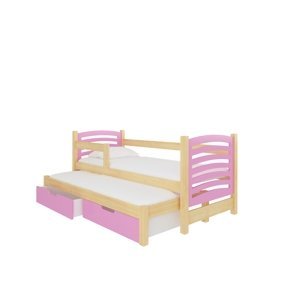 Dětská postel Avila s přistýlkou Rám: Borovice bílá, Čela a šuplíky: Růžová
