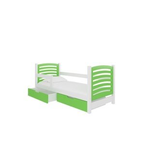 Dětská postel Camino Rám: Bílá, Čela a šuplíky: Zelená