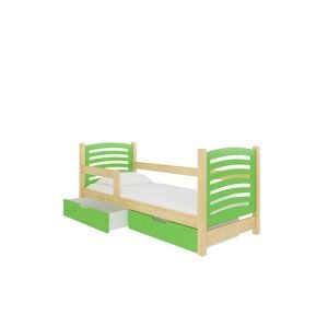Dětská postel Camino Rám: Borovice bílá, Čela a šuplíky: Zelená