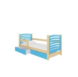 Dětská postel Camino Rám: Borovice bílá, Čela a šuplíky: Modrá