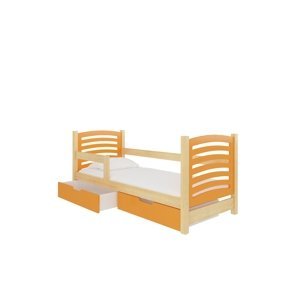 Dětská postel Camino Rám: Borovice bílá, Čela a šuplíky: Oranžová