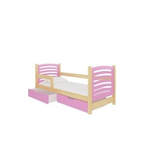 Dětská postel Camino Rám: Borovice bílá, Čela a šuplíky: Růžová