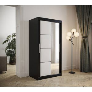 Šatní skříň Abi Tapi Barva korpusu: Černá, Rozměry: 100 cm, Dveře: Bílá koženka