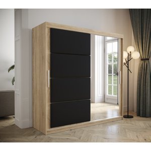 Šatní skříň Abi Tapi Barva korpusu: Černá koženka, Rozměry: 180 cm, Dveře: Dub - sonoma
