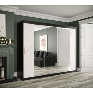 Šatní skříň Abi Marmur T2 Barva korpusu: Černá, Rozměry: 250 cm, Dveře: Bílá mat