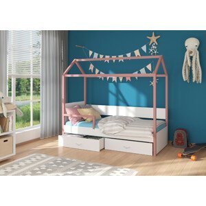 Dětská postel Otello se zábranou Barva korpusu: Šedá, Rozměr: 208 x 97 cm, Rám: Růžová