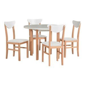 Jídelní set - stůl Poli 2 + 4x židle Leo 2 Potahová látka - židle: Tkanina 10B, Barva desky: Bílá, Barva podstavy: Buk přírodní