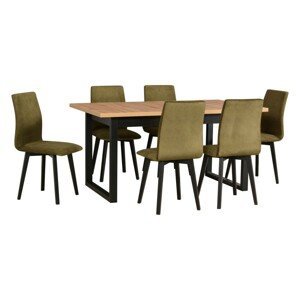 Jídelní set - stůl Ikon 3 + 6x židle Luna 2 Potahová látka - židle: Tkanina 17B, Barva desky: Grandson, Barva podstavy: Černá