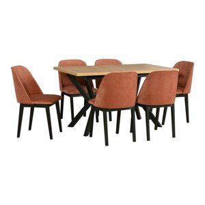 Jídelní set - stůl Ikon 4 + 6x židle Monti 1 Potahová látka - židle: Tkanina 19B, Barva desky: Dub Artisan, Barva podstavy: Černá