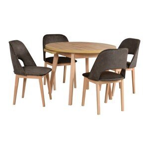 Jídelní set - stůl Oslo 3L + 4x židle Monti 2 Potahová látka - židle: Tkanina 22B, Barva desky: Dub wotan, Barva podstavy: Buk přírodní