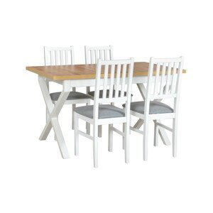 Jídelní set - stůl Ikon 1 + 4x židle Nilo 7 Potahová látka - židle: Tkanina 7B, Barva desky: Dub wotan, Barva podstavy: Bílá
