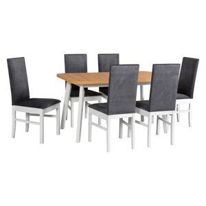 Jídelní set - stůl Oslo 6 + 6x židle Roma 1 Potahová látka - židle: Tkanina 18B, Barva desky: Dub Artisan, Barva podstavy: Bílá