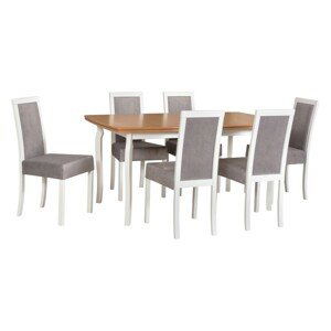 Jídelní set - stůl Kent 1 + 6x židle Roma 3 Potahová látka - židle: Tkanina 20B, Barva desky: Dub přírodní, Barva podstavy: Bílá