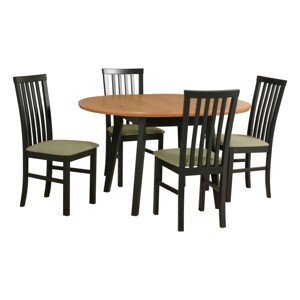 Jídelní set - stůl Oslo 4 + 4x židle Milano 1 Potahová látka - židle: Tkanina 12B, Barva desky: Dub přírodní, Barva podstavy: Černá