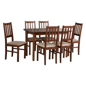 Jídelní set - stůl Max 4 + 6x židle Bos 4 Potahová látka - židle: Tkanina 27B, Barva desky: Dub přírodní, Barva podstavy: Ořech