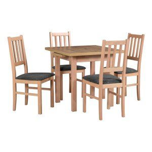 Jídelní set - stůl Max 7 + 4x židle Bos 4 Potahová látka - židle: Tkanina 16B, Barva desky: Dub wotan, Barva podstavy: Buk přírodní