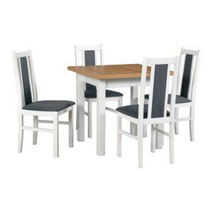 Jídelní set - stůl Max 8 + 4x židle Bos 14 Potahová látka - židle: Tkanina 9B, Barva desky: Grandson, Barva podstavy: Bílá