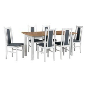 Jídelní set - stůl Max 8 + 6x židle Bos 14 Potahová látka - židle: Tkanina 9B, Barva desky: Grandson, Barva podstavy: Bílá