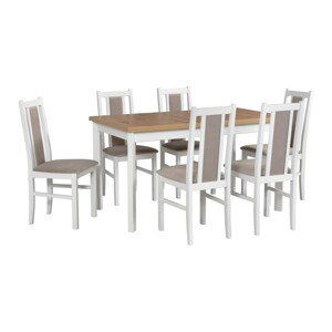 Jídelní set - stůl Modena 1P + 6x židle Bos 14 Potahová látka - židle: Tkanina 3B, Barva desky: Dub Artisan, Barva podstavy: Bílá
