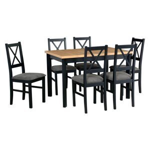 Jídelní set - stůl Max 5P + 6x židle Nilo 10 Potahová látka - židle: Tkanina 15B, Barva desky: Grandson, Barva podstavy: Černá