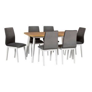 Jídelní set - stůl Oslo 6 + 6x židle Luna 1 Potahová látka - židle: Tkanina 18B, Barva desky: Dub Artisan, Barva podstavy: Bílá
