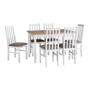 Jídelní set - stůl Max 10 + 6x židle Bos 10 Potahová látka - židle: Tkanina 25B, Barva desky: Dub Sonoma, Barva podstavy: Bílá