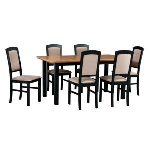 Jídelní set - stůl Wenus 5S + 6x židle Nilo 4 Potahová látka - židle: Tkanina 26B, Barva desky: Dub přírodní, Barva podstavy: Černá