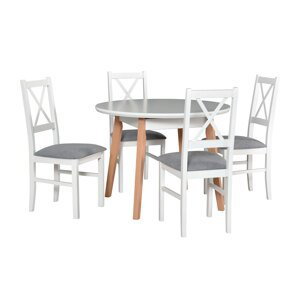 Jídelní set - stůl Oslo 4 + 4x židle Nilo 10 Potahová látka - židle: Tkanina 1B, Barva desky: Bílá, Barva podstavy: Buk přírodní