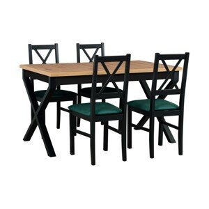 Jídelní set - stůl Ikon 1 + 4x židle Nilo 10 Potahová látka - židle: Tkanina 28B, Barva desky: Dub wotan, Barva podstavy: Černá