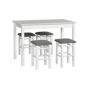 Jídelní set - stůl Max 2 + 4x stolička T1 Potahová látka - židle: Tkanina 9B, Barva desky: Bílá, Barva podstavy: Bílá