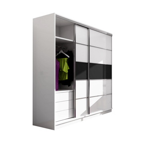 Šatní skříň Dubaj Rozměry: 226 cm, Dveře: Černé sklo