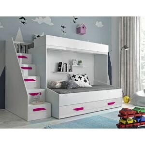 Dětský pokoj Party 16b s volbou barvy úchytů, 2 postele, pozvolné schody Barva korpusu: Bílá, Úchytky: Růžové