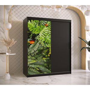 Šatní skříň Abi Paproc Barva korpusu: Černá, Rozměry: 150 cm, Dveře: Paproc - kapradina + černá