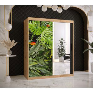 Šatní skříň Abi Paproc 2 Barva korpusu: Dub - Artisan, Rozměry: 150 cm, Dveře: Paproc - kapradina + zrcadlo