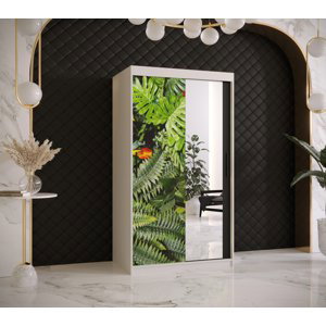Šatní skříň Abi Paproc 2 Barva korpusu: Bílá, Rozměry: 100 cm, Dveře: Paproc - kapradina + zrcadlo