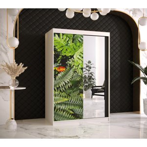 Šatní skříň Abi Paproc 2 Barva korpusu: Bílá, Rozměry: 120 cm, Dveře: Paproc - kapradina + zrcadlo