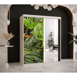 Šatní skříň Abi Paproc 2 Barva korpusu: Bílá, Rozměry: 150 cm, Dveře: Paproc - kapradina + zrcadlo