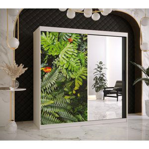 Šatní skříň Abi Paproc 2 Barva korpusu: Bílá, Rozměry: 180 cm, Dveře: Paproc - kapradina + zrcadlo