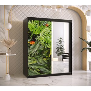 Šatní skříň Abi Paproc 2 Barva korpusu: Černá, Rozměry: 150 cm, Dveře: Paproc - kapradina + zrcadlo
