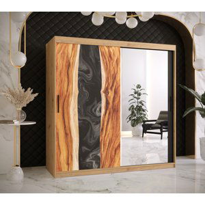 Šatní skříň Abi Zywica 2 Barva korpusu: Dub - Artisan, Rozměry: 180 cm, Dveře: Zywica + zrcadlo