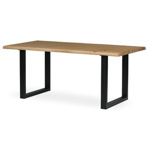 Stůl jídelní, 180x90x75 cm,masiv dub, kovová noha ve tvaru písmene "U", černý lak