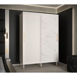 Šatní skříň Abi Calipso Jodelka Marmur Barva korpusu: Bílá, Rozměry: 150 cm, Dveře: Bílá + Bílý Marmur