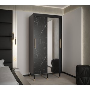 Šatní skříň Abi Calipso Marmur 2 Barva korpusu: Černá, Rozměry: 100 cm, Dveře: Černý Marmur + zrcadlo
