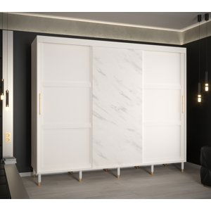 Šatní skříň Abi Calipso Ramiro Marmur Barva korpusu: Bílá, Rozměry: 250 cm, Dveře: Bílá + Bílý Marmur