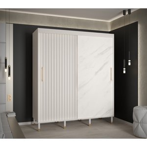 Šatní skříň Calipso Riflo Wave Marmur Barva korpusu: Bílá, Rozměry: 180 cm, Dveře: Bílá + Bílý Marmur