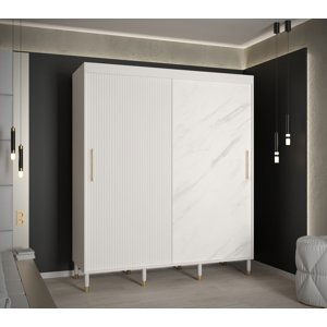 Šatní skříň Calipso Slim Marmur Barva korpusu: Bílá, Rozměry: 180 cm, Dveře: Bílá + Bílý Marmur